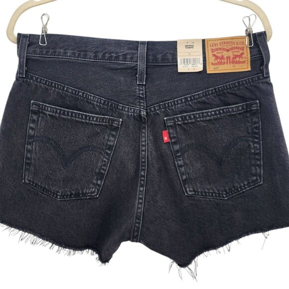 NEW Levi's Womens 29 Shorts 501 High Rise Cut Off Button Fly Black Jean Shorts - Picture 4 of 11